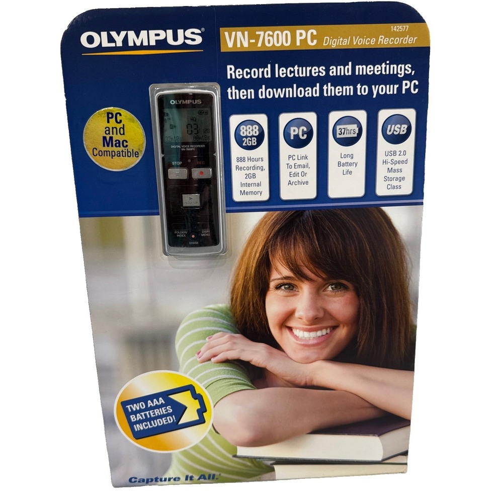 Olympus Vn-7600 Digital Voice Recorder LCD Display 2gb New In Sealed Box